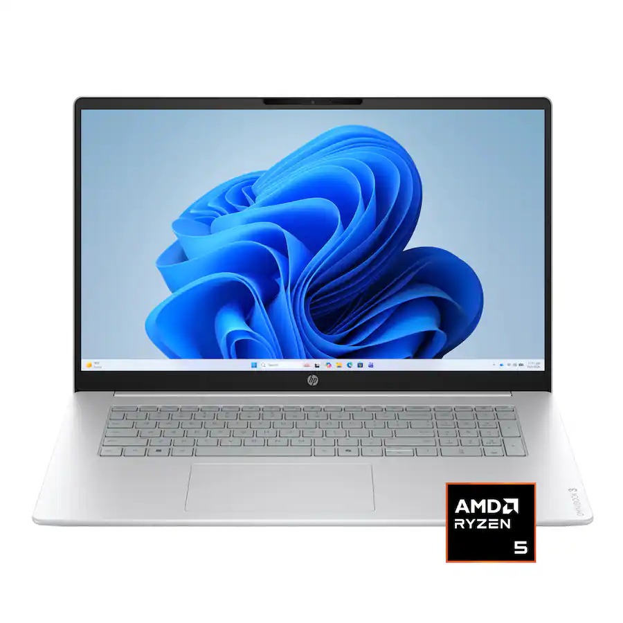 لابتوب HP OmniBook 3 17-DP0105DX بمعالج AMD Ryzen 5 40، ذاكرة RAM بسعة 8GB، تخزين SSD بسعة 512GB، بطاقة رسومات AMD Radeon 610M، شاشة IPS عالية الدقة Full HD مقاس 17.3 بوصة، نظام تشغيل Windows 11 Home، لوحة مفاتيح إنجليزية، لون فضي جليدي.