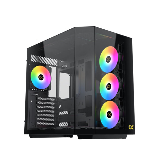 XIGMATEK CUBI II E‑ATX صندوق كمبيوتر متوسط الحجم باللون الأسود، بزجاج مقوّى ثلاثي و7 مراوح ARGB، مع USB‑C وUSB 3.0 | EN45486