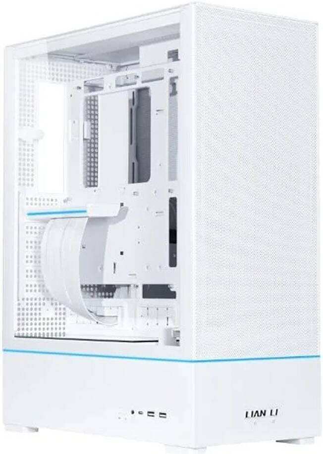 Lian-Li SUP01 Small Tower ATX Case, Front GPU Mount, Pre Installed 3 X 120mm PWM & PCIe 4.0 Riser Cables - White