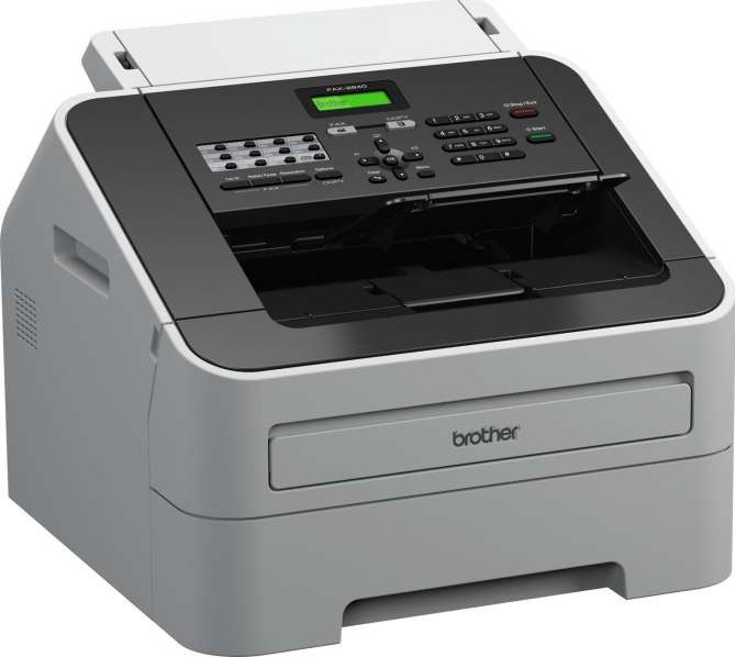 Brother IntelliFAX FAX-2840 High-Speed Mono Laser Fax Machine 33.6Kbps Super G3 Modem 20-Sheet ADF 250-Sheet Input USB 2.0 16MB Memory Black Grey