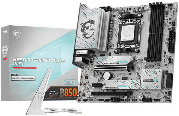 MSI B850M GAMING PLUS WIFI AM5 DDR5 M-ATX Motherboard 4x DDR5 UDIMM, Up to 256GB Max Memory AMD B850 Chipset - White