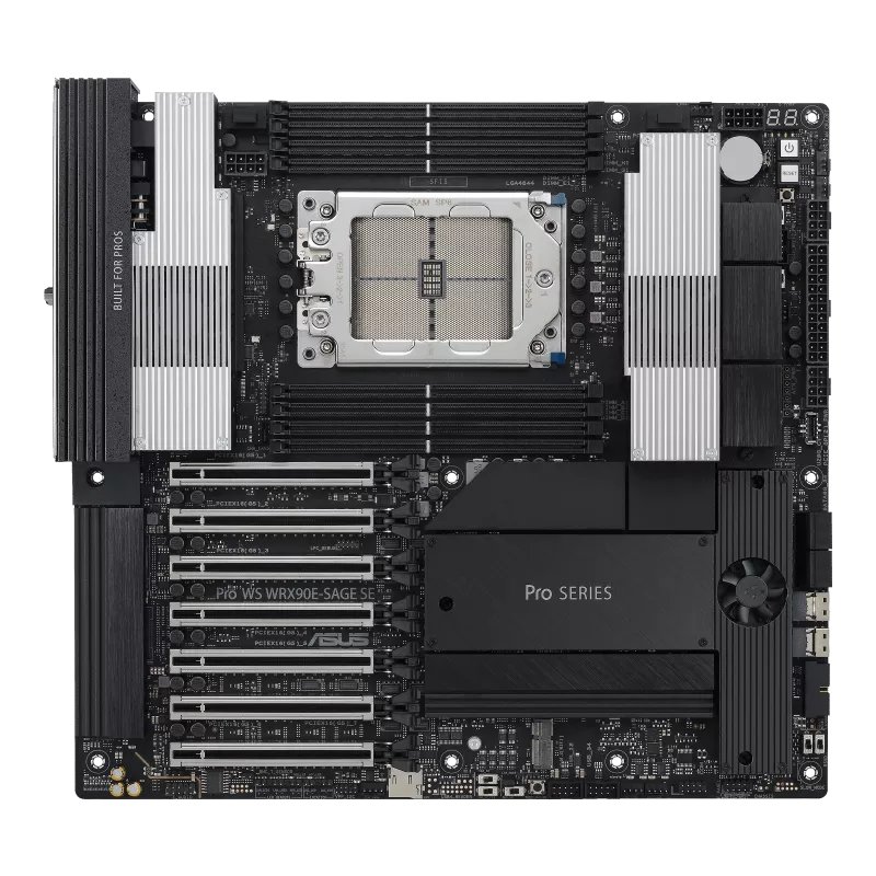 ASUS Pro WS WRX90E SAGE SE Workstation Motherboard AMD Ryzen Threadripper PRO 7000 WX Series, sTR5 Socket, DDR5 ECC R-DIMM Support, PCIe 5.0 x16 Slots, Dual 10G Ethernet, USB4, Workstation Class Components