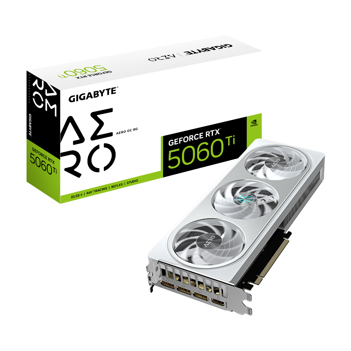 بطاقة رسومات GIGABYTE GeForce RTX 5060 Ti AERO OC 8G (GV-N506TAERO OC-8GD) – ذاكرة 8 جيجابايت GDDR7 128 بت، سرعة نقل بيانات 28 جيجابت في الثانية، 4608 نواة CUDA، تردد 2647 ميجاهرتز (قابل للكسر)، منفذ PCIe 5.0، 3 منافذ DisplayPort 2.1b، منفذ HDMI 2.1b