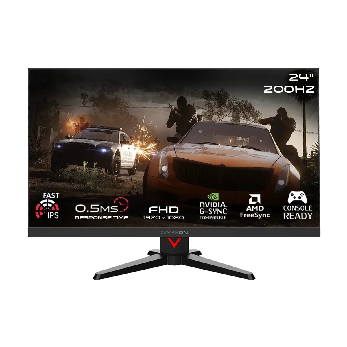 سلسلة ألعاب GAMEON Dominator – شاشة ألعاب 24 بوصة بدقة FHD 1920 × 1080 بتقنية IPS، معدل تحديث 200 هرتز، زمن استجابة MPRT 0.5 مللي ثانية، دعم VRR وALLM، دعم DisplayHDR 400، متوافقة مع PS5 – أسود.