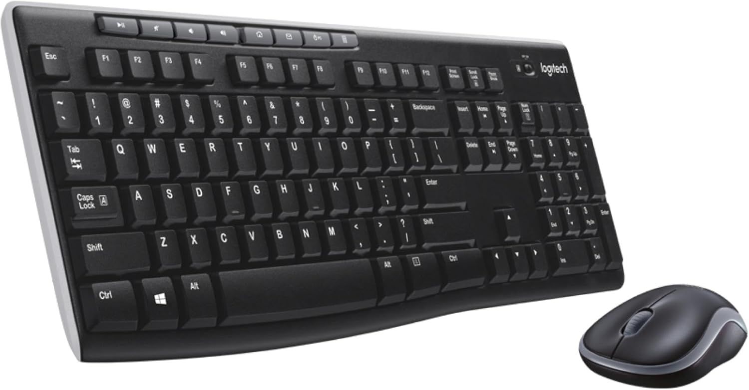لوجيتك MK270 مجموعة لوحة مفاتيح وماوس لاسلكية تصميم مدمج باللون الأسود