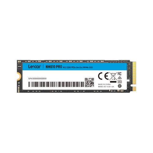 محرك أقراص الحالة الصلبة الداخلي Lexar NM610 PRO بسعة 500 جيجابايت من نوع M.2 2280 NVMe بتقنية PCIe Gen3 x4، سرعة قراءة تصل إلى 3300 ميجابايت/ثانية، سرعة كتابة تصل إلى 1700 ميجابايت/ثانية، سعة تخزين 120 تيرابايت، ضمان لمدة 3 سنوات (LNM610P500G-RNNNG)