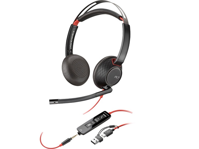 Poly Blackwire 5220 Stereo USB‑C & 3.5 mm Wired Headset with USB‑C to USB‑A Adapter (8X231AA)