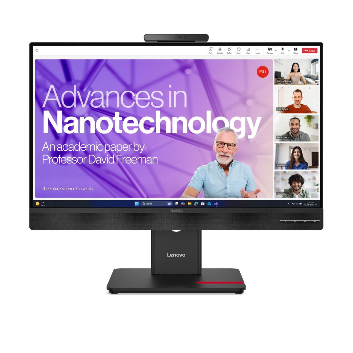 شاشة Lenovo ThinkVision T24-4v، مقاس 23.8 بوصة، شاشة IPS بدقة FHD ‏1920×1080، معدل تحديث 120 هرتز، زمن استجابة 4 مللي ثانية، كاميرا ويب مدمجة (5 ميجابكسل، ‏IR+RGB)، مكبرات صوت 3 واط × 2 - أسود Eclipse