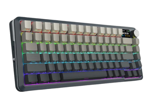 لوحة مفاتيح ميكانيكية Redragon TKL بعدد 81 مفتاحًا بتثبيت Gasket Mount، وضع ثلاثي (سلكي + 2.4G + بلوتوث)، واجهة رئيسية مع شاشة ومقبض، مفاتيح قابلة للتبديل السريع، إضاءة RGB، باللونين الأسود والرمادي