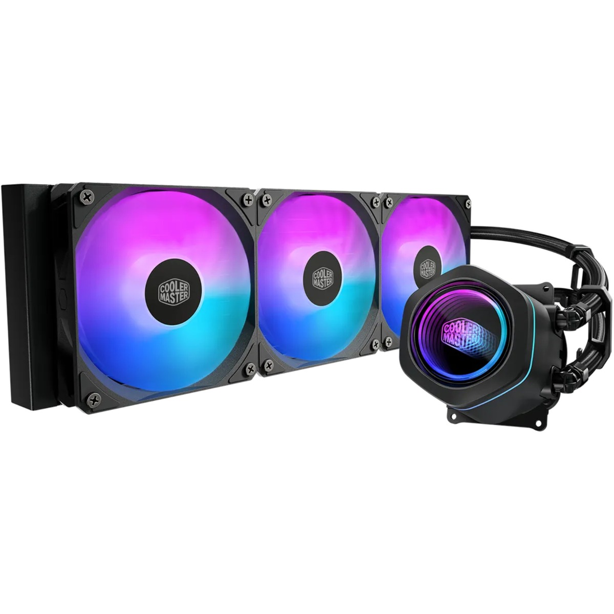 Cooler Master MasterLiquid 360 Core NEX 360mm Liquid CPU Cooler, 3 x 120mm ARGB Fans, 650–1750 RPM, 71.9 CFM per Fan, Aluminum Radiator, Dual Chamber Pump​